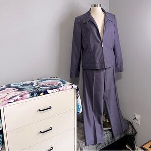 Oscar De La Renta 16 Purple 2 Piece Pant Suit - Full Zip Jacket